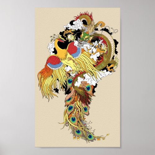 Chinese dragon and phoenix poster