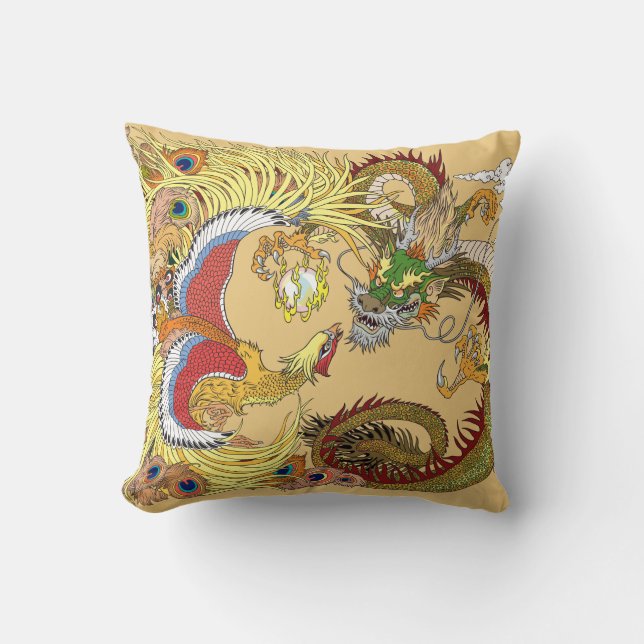 Chinese dragon and phoenix throw pillow (Front)
