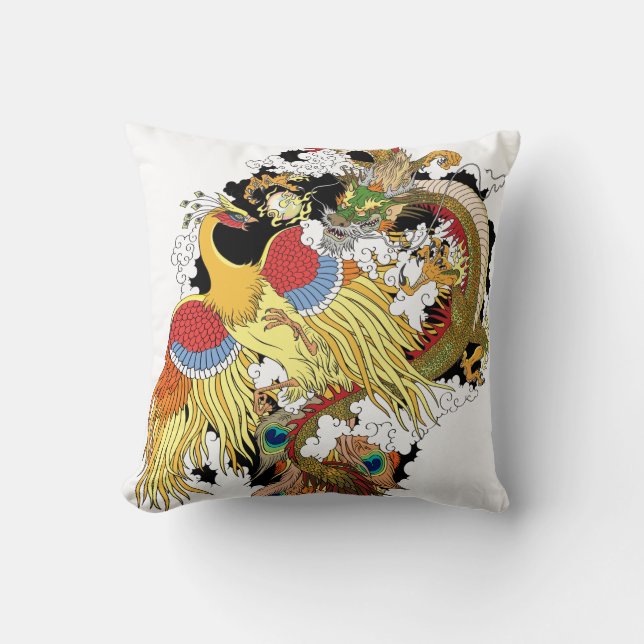 Chinese dragon and phoenix throw pillow (Front)