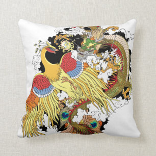 Chinese dragon and phoenix throw pillow