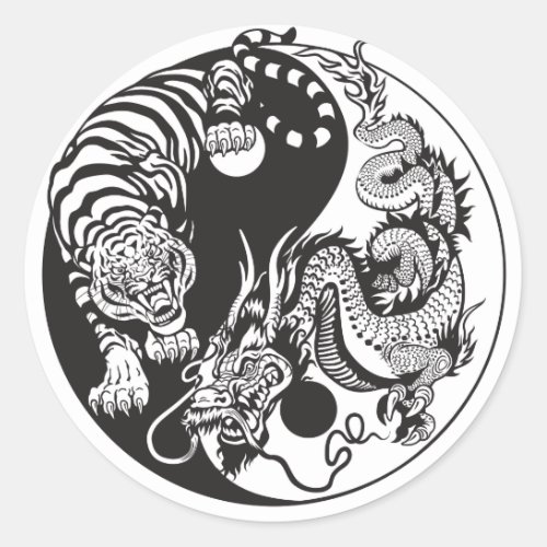 Chinese dragon and tiger yin yang symbol classic round sticker