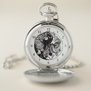Chinese Dragon and White Tiger Yin Yang Pocket Watch