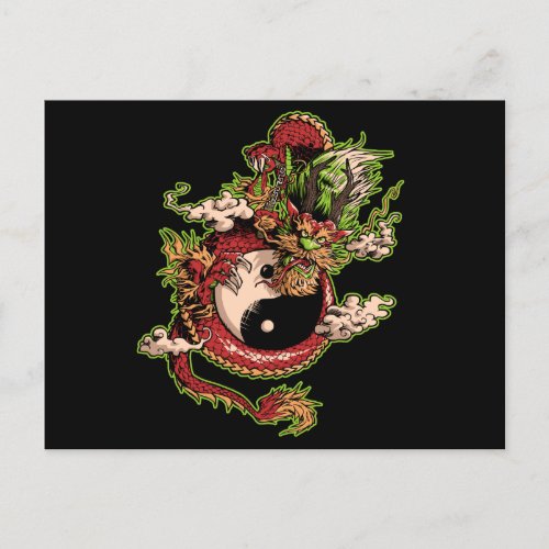 Chinese Dragon and Yin_Yang Symbol Postcard