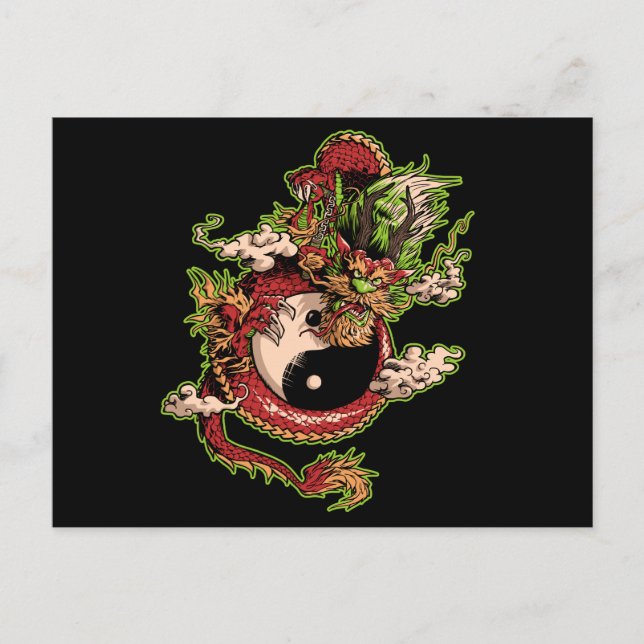 Chinese Dragon and Yin-Yang Symbol Postcard (Front)