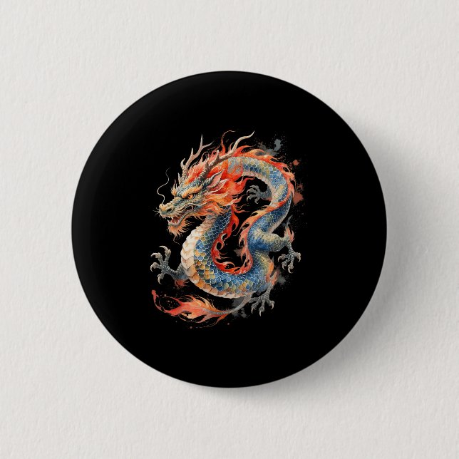Chinese Dragon Asian Mythology Zodiac  Button (Front)