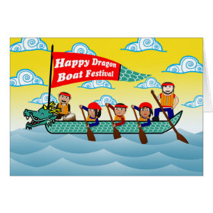 Chinese Dragon Boat Festival Boat and Rowing Crew Cards