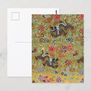 Chinese Dragon Butterfly & Flower Colorful Art Postcard
