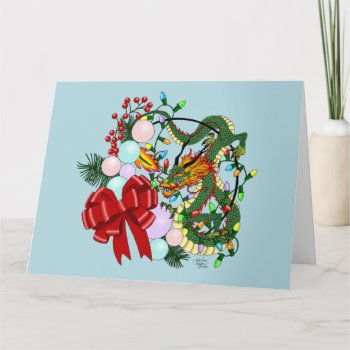 Chinese Dragon Christmas Wreath Card by tigressdragon at Zazzle