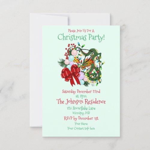 Chinese Dragon Christmas Wreath Invitation