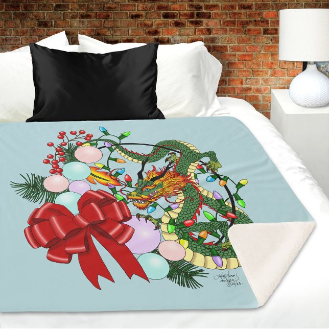 Chinese Dragon Christmas Wreath Sherpa Blanket (Creator Uploaded)