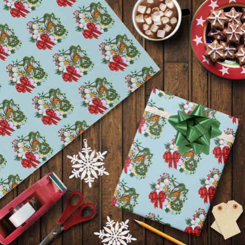 Chinese Dragon Christmas Wreath Wrapping Paper
