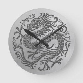 Chinese Dragon Circle with Stainless Steel Effect Round Clock