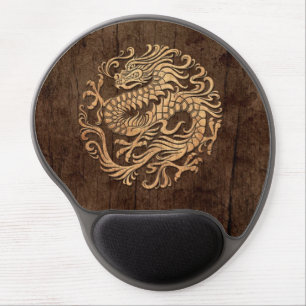 Chinese Dragon Circle with Wood Grain Effect Gel Mouse Pad