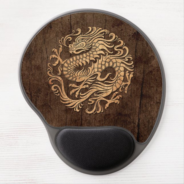 Chinese Dragon Circle with Wood Grain Effect Gel Mouse Pad (Front)
