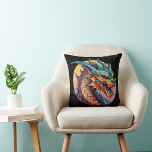 Chinese Dragon Colorful Cartoon Throw Pillow