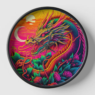 Chinese Dragon Colorful Neon Design Clock