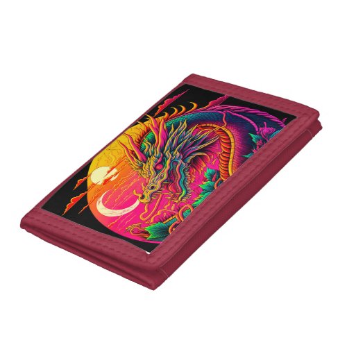 Chinese Dragon Colorful Neon Design Trifold Wallet