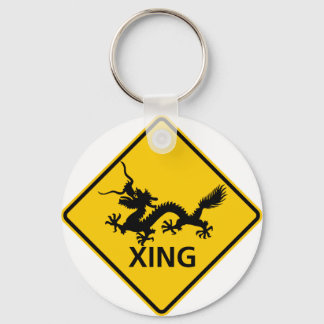 Chinese Dragon Crossing Highway Sign Keychain