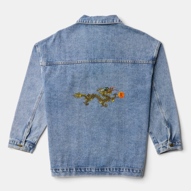 Chinese Dragon Embroidery Zodiac Birthday DJack Denim Jacket (Back)