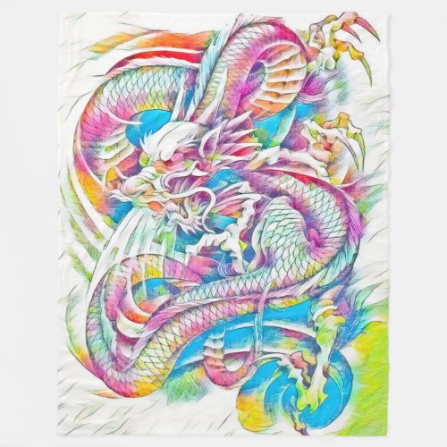 Chinese Dragon Fantasy Watercolor Fleece Blanket
