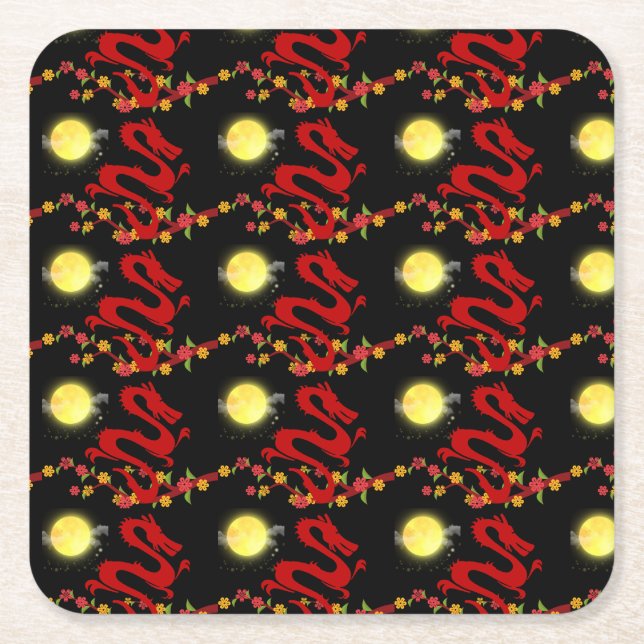 Chinese Dragon - full moon stunning paper coaster (Front)