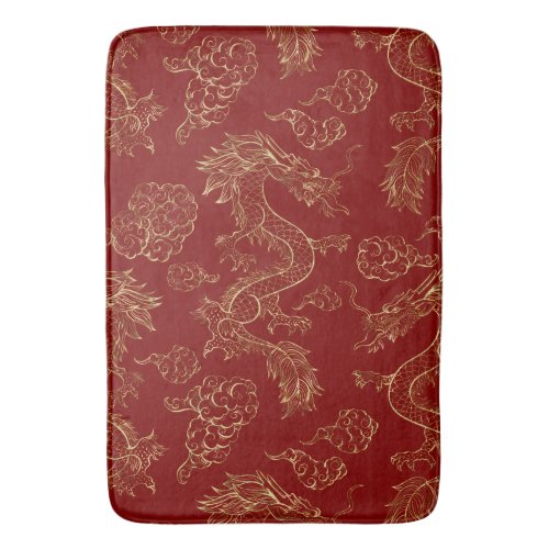 Chinese Dragon Gold and Dark Red Bath Mat