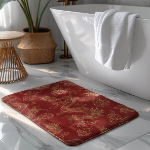 Chinese Dragon Gold and Dark Red Bath Mat