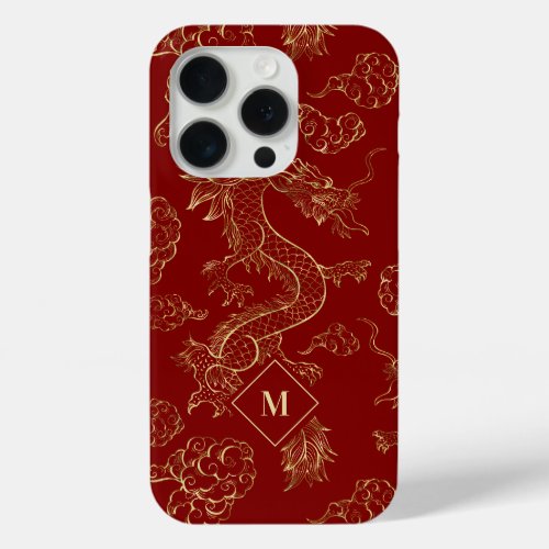 Chinese Dragon Gold and Dark Red iPhone 15 Pro Case