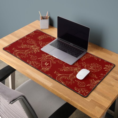 Chinese Dragon Gold and Dark Red Desk Mat