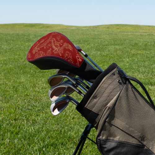 Chinese Dragon Gold and Dark Red Golf Head Cover