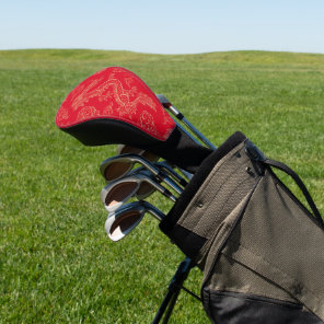 Chinese Dragon Gold and Dark Red Golf Head Cover