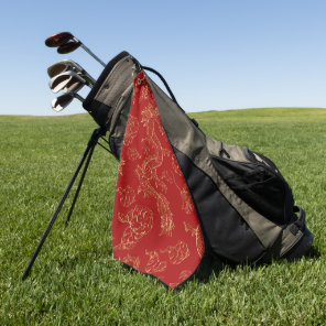 Chinese Dragon Gold and Dark Red Golf Towel
