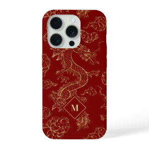 Chinese Dragon Gold and Dark Red iPhone 15 Pro Case
