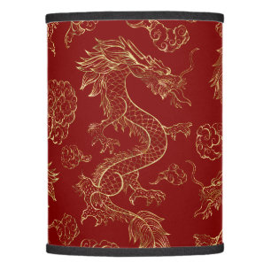 Chinese Dragon Gold and Dark Red Lamp Shade