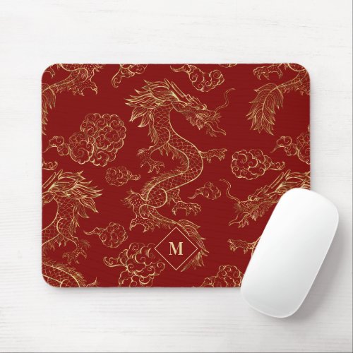 Chinese Dragon Gold and Dark Red Mouse Pad