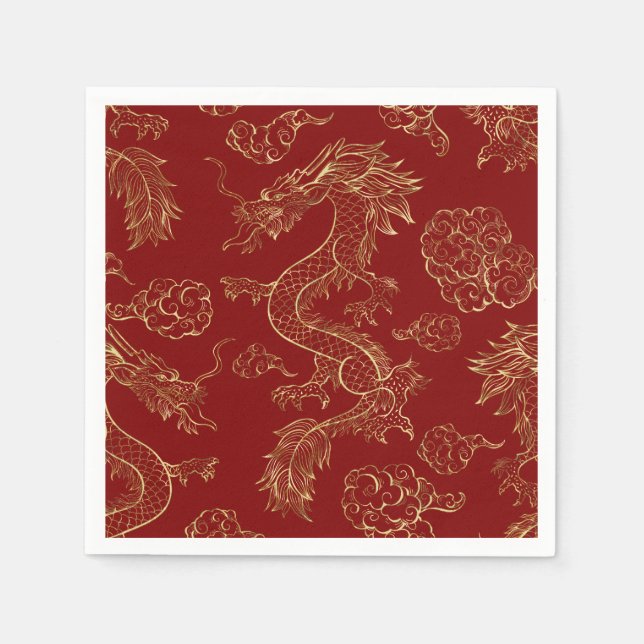 Chinese Dragon Gold and Dark Red Napkins (Front)