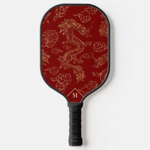 Chinese Dragon Gold and Dark Red Pickleball Paddle