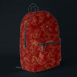 Chinese Dragon Gold and Dark Red Printed Backpack<br><div class="desc">Chinese Dragon pattern in gold over a dark red background.
Custom and optional monogram.</div>