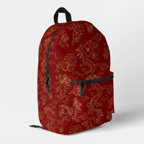 Chinese Dragon Gold and Dark Red Printed Backpack