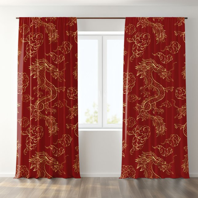 Chinese Dragon Gold and Dark Red Sheer Curtains (Creator Uploaded)