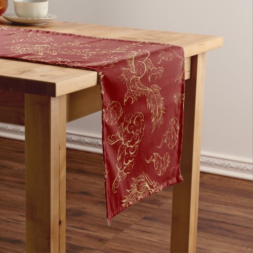 Chinese Dragon Gold and Dark Red Short Table Runner