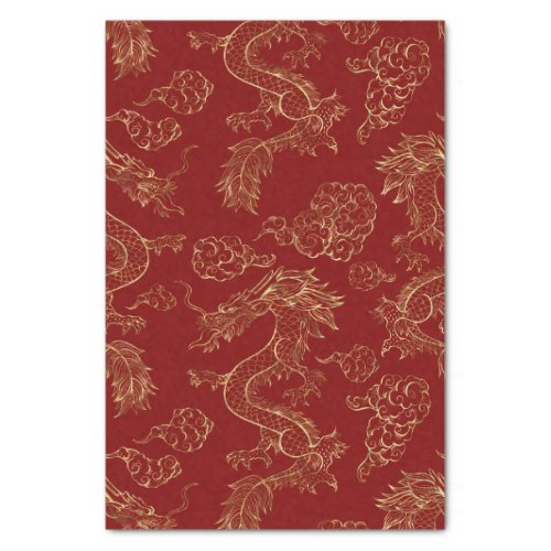 Chinese Dragon Gold and Dark Red Tissue Paper