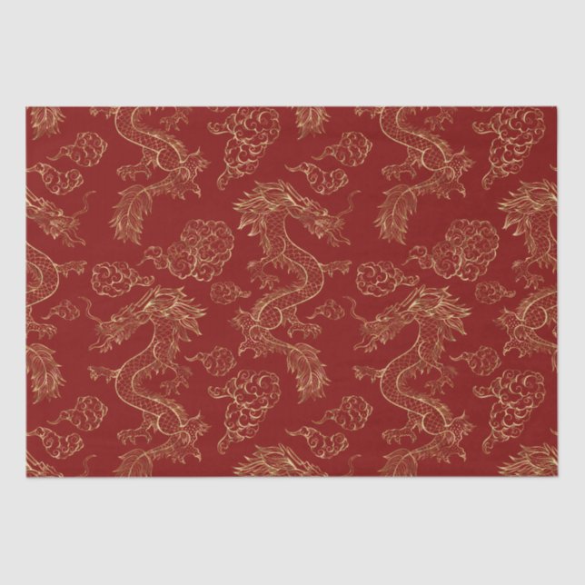 Chinese Dragon Gold and Dark Red Tissue Paper (Front)