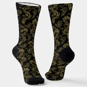 Chinese Dragon Gold and Red Socks