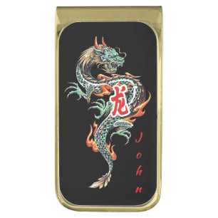 Chinese Dragon Gold Finish Money Clip