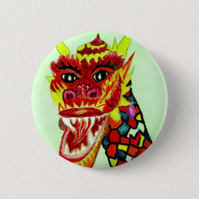 Chinese Dragon Head Pinback Button (Front)