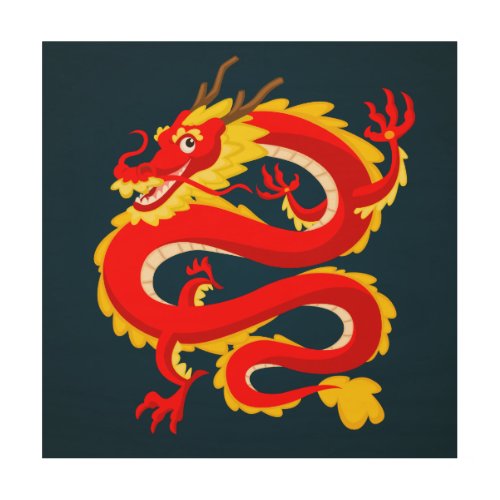 Chinese Dragon Illustration Wood Wall Art