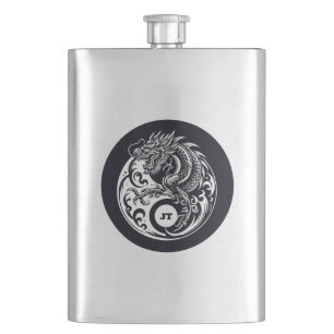 Chinese Dragon in Black and White Personalized Flask