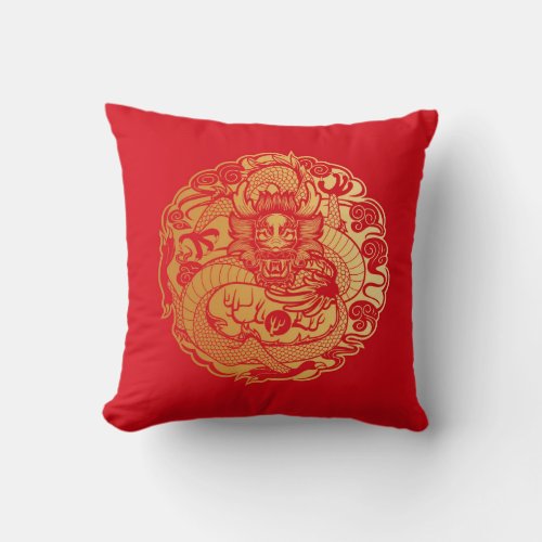 Chinese dragon in clouds throw pillow
