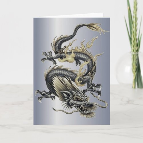 Chinese Dragon In Gray and Gold Card